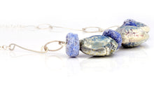 Load image into Gallery viewer, Blue and Mauve Beaded Silver necklace